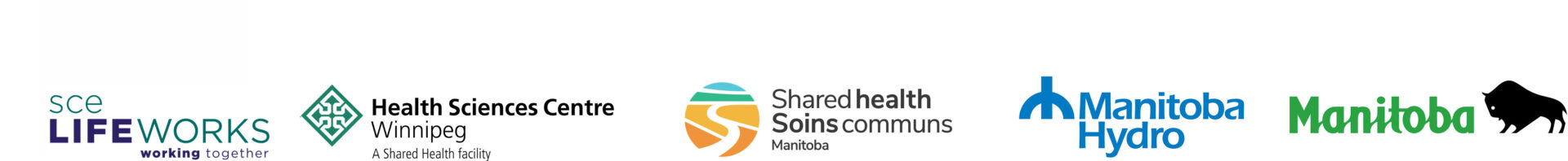 Logos for the following organizations: SCE Lifeworks, Health Sciences Centre, Winnipeg Regional Health Authority, Manitoba Hydro, and the Government of Manitoba.